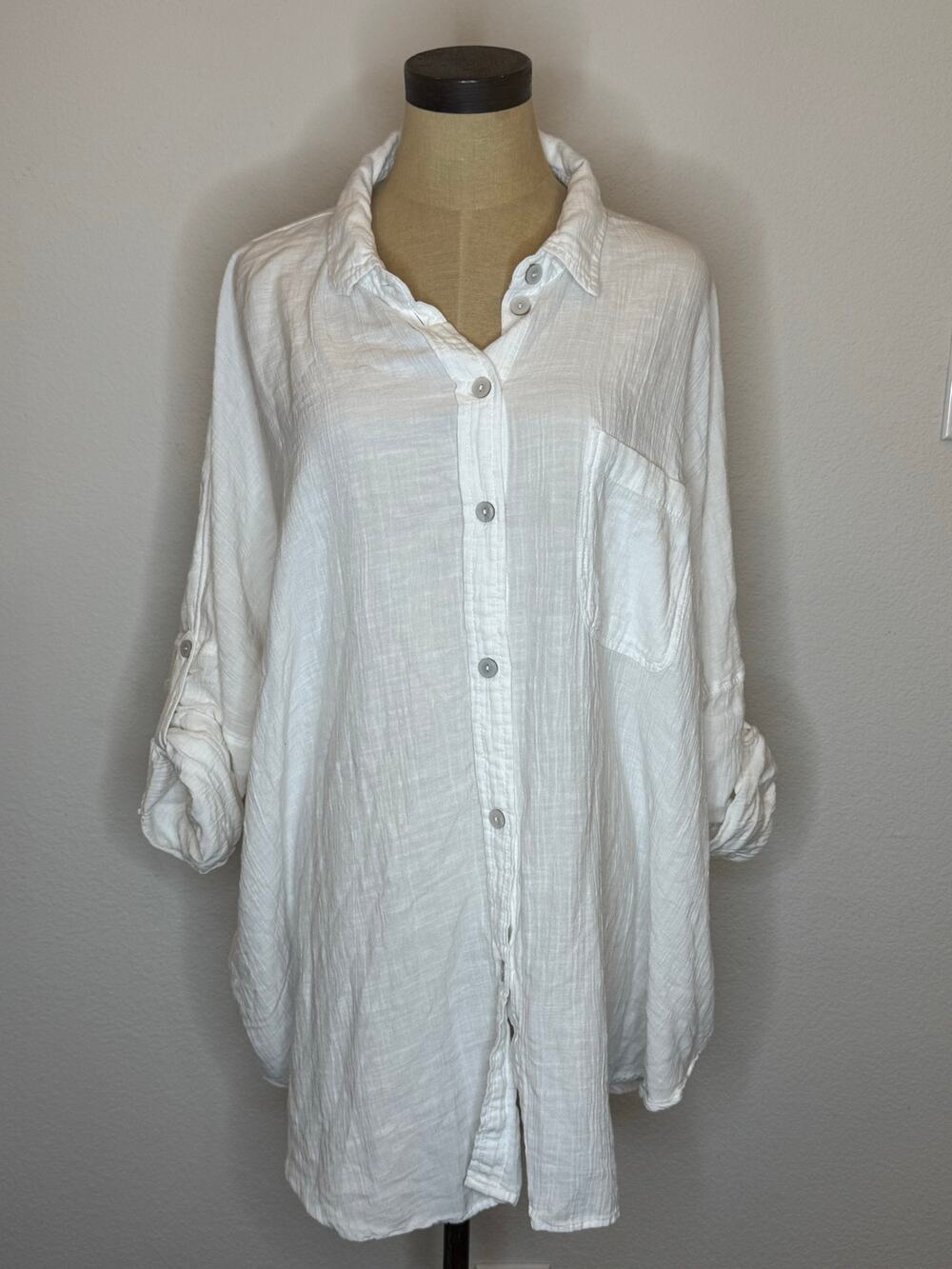 American Eagle Women’s Oversized Cotton/Modal Casual Button Up Shirt Top Size L